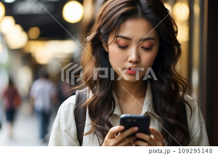 A Woman Engrossed in Using her Cell Phone 109295148