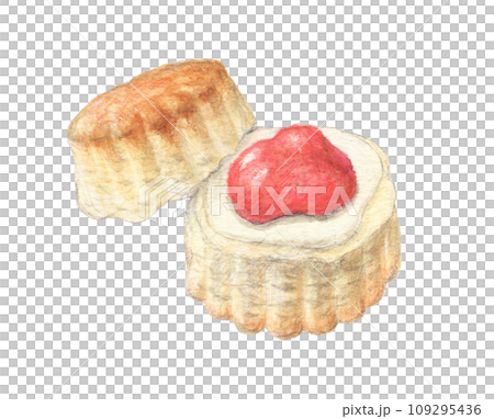 スコーン(いちごジャムとクロテッドクリーム）　水彩色鉛筆イラスト 109295436