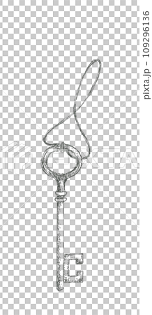 附有繩子的古董鑰匙的手繪插圖 109296136