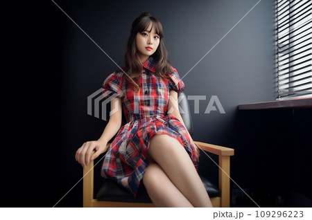 椅子に座る若い女性 109296223