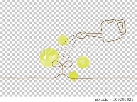 芽とジョウロの水彩と線画の手描きイラスト　01 109296925
