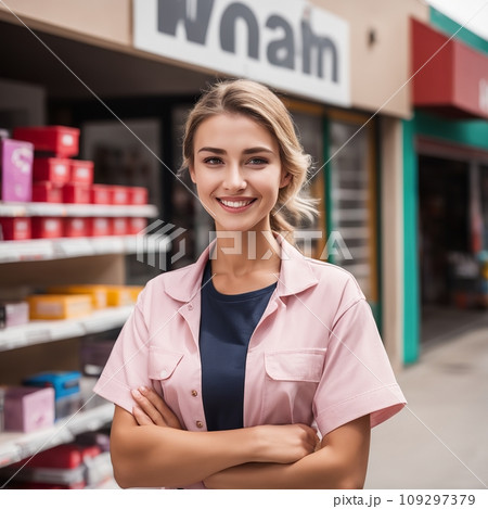 Young woman as a store manager with clothes 109297379