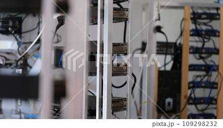 Server farm in indoor data center closeup Server farm in indoor data center closeup 109298232