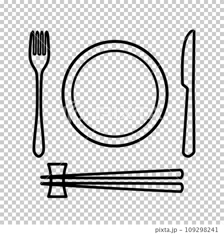 叉子和刀、西餐盤和筷子的膳食圖標插圖 109298241