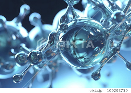 Blue molecule atoms structures on blue liquid serum background. 109298759