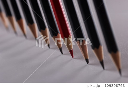 One red pencil is set of identical black counterparts 109298768