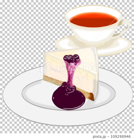 レアチーズケーキと白いティーカップに入った紅茶 レアチーズケーキと白いティーカップに入った紅茶 109298946