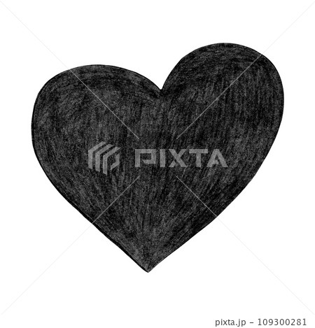 Black Heart Drawn by Colored Pencil. Heart Shape Isolated on White Background. 109300281