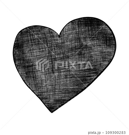 Black Heart Drawn by Colored Pencil. Heart Shape Isolated on White Background. 109300283