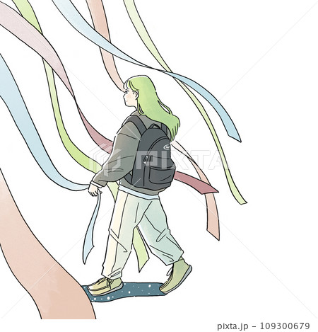 女の子が前に向かって歩いている 女の子が前に向かって歩いている 109300679