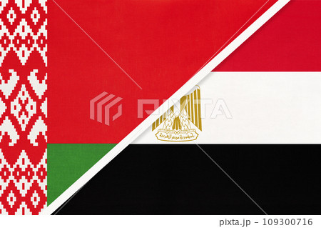 Belarus and Egypt symbol of country. Belarusian vs Egyptian national flags. Belarus and Egypt symbol of country. Belarusian vs Egyptian national flags. 109300716