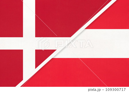 Denmark and Austria, symbol of country. Danish vs Austrian national flags. Denmark and Austria, symbol of country. Danish vs Austrian national flags. 109300717