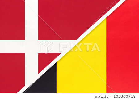 Denmark and Belgium, symbol of country. Danish vs Belgian national flags. 109300718