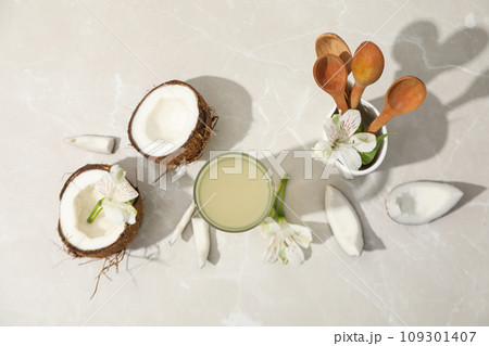 Coconut water, concept of tasty and natural coconut drink Coconut water, concept of tasty and natural coconut drink 109301407