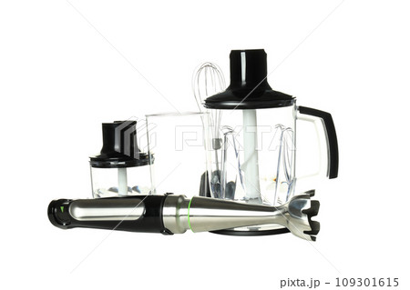 PNG, Black blender and set of attachments, isolated on white background 109301615