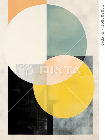 Minimalist abstract retro collage different color circles, powdery delicate colors, collage-style paintings 109302051