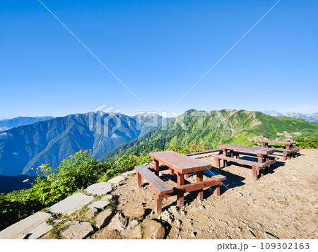 夏の爺ヶ岳登山（種池山荘から針ノ木岳・蓮華岳方面の眺め） 109302163