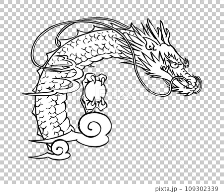 図案化した伝統的な龍の首　筆描き・線画 109302339