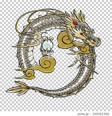 傳統的龍頸和龍尾與風格化的印花風格相結合 109302360