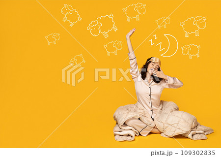 Sleep concept, young woman wants to sleep 109302835