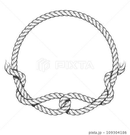 Round rope frame with unconnected knot or loops, rope circle with ragged endings, vector 109304186