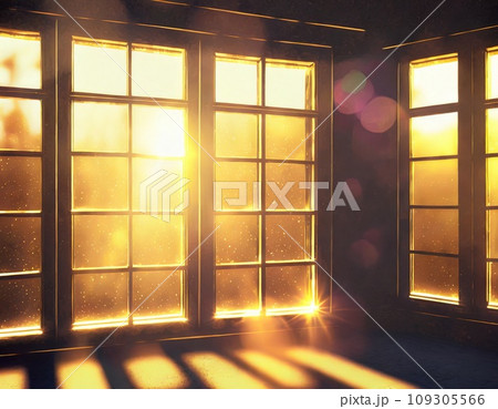 古びた窓から太陽の光が差し込む 109305566