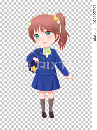 青いブレザーのサイドテールの女子高生のイラスト素材 青いブレザーのサイドテールの女子高生のイラスト素材 109305708