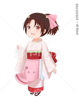 だんご屋の看板娘のイラスト素材　和風のウェイトレスさん 109305709