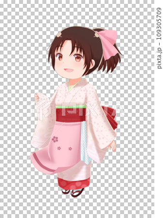 だんご屋の看板娘のイラスト素材　和風のウェイトレスさん 109305709