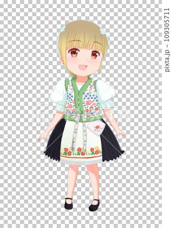ハンガリーの民族衣装を着た女の子のイラスト素材 109305711