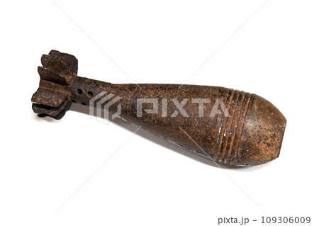 Rusty mortar shell WW2 isolated on white Rusty mortar shell WW2 isolated on white 109306009