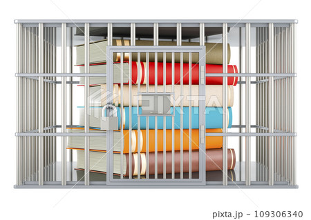 Books inside cage, prison cell. 3D rendering 109306340