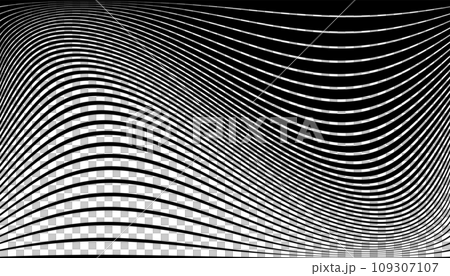Abstract Black and White Wavy Lines Textured Background with 3D Illusion and Twisting Movement Effect. Vector Art. 109307107