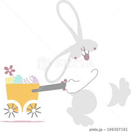 happy easter with bunny rabbit, trolley, flower and egg, flat png transparent cartoon character design 109307191