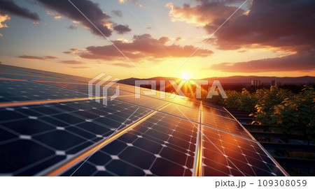 Solar panels at sunset 109308059