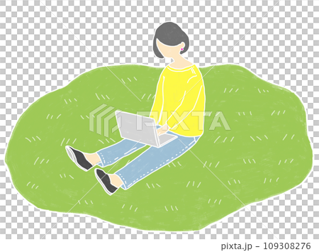 woman working on the lawn woman working on the lawn 109308276