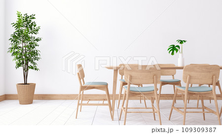 Minimalist dinning room interior design ,wood table and wooden chair on white room,3d render Minimalist dinning room interior design ,wood table and wooden chair on white room,3d render 109309387