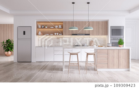 elegant contemporary kitchen room interior .3d render 109309423