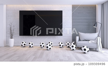 TV mock up with football and armchair in Modern of living room,3d render 109309496