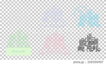 シンプルなビルの並ぶフレームのイラスト素材セット 109309497