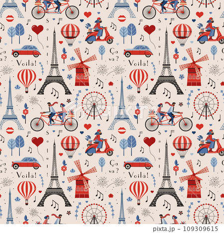 Paris Vintage Pattern with France Symbols 109309615