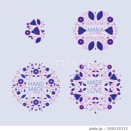 Ethnic floral labels azure 109310313