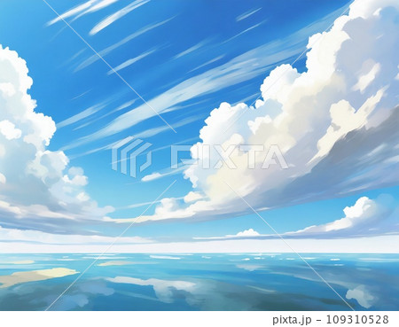 美しい海と空と雲。イラスト風。AI生成画像。 109310528