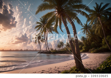 AIで生成したヤシの木のあるビーチ 109310685