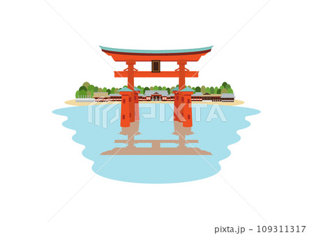厳島神社 大鳥居と社殿のイラスト 厳島神社 大鳥居と社殿のイラスト 109311317