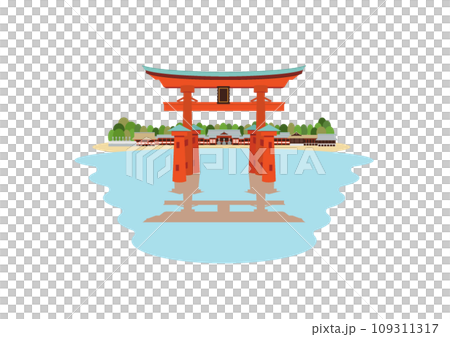 厳島神社 大鳥居と社殿のイラスト 厳島神社 大鳥居と社殿のイラスト 109311317