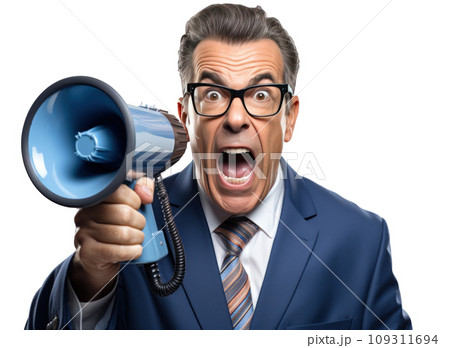 Businessman with megaphone Businessman with megaphone 109311694