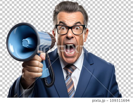 Businessman with megaphone Businessman with megaphone 109311694