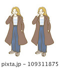 イラスト素材：秋服ファッションの女性3　全身　表情セット 109311875