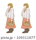 イラスト素材：秋服ファッションの女性5　全身　表情セット 109311877